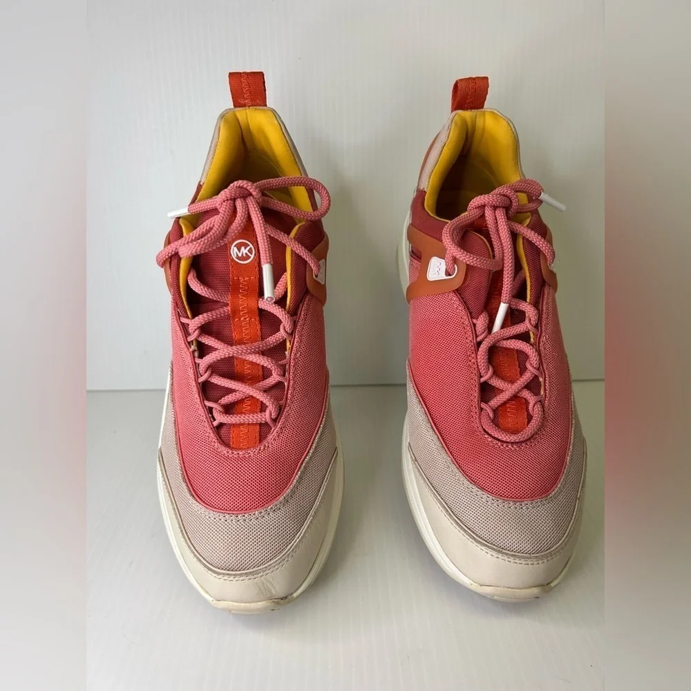 “Michael Kors” Women's Coral Pink Canvas & Leather Sneakers Size 10